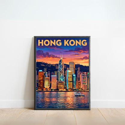 Hong Kong Vintage Travel Poster - Evening Glow
