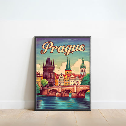 Prague Vintage Travel Poster - The City of a Hundred Spires