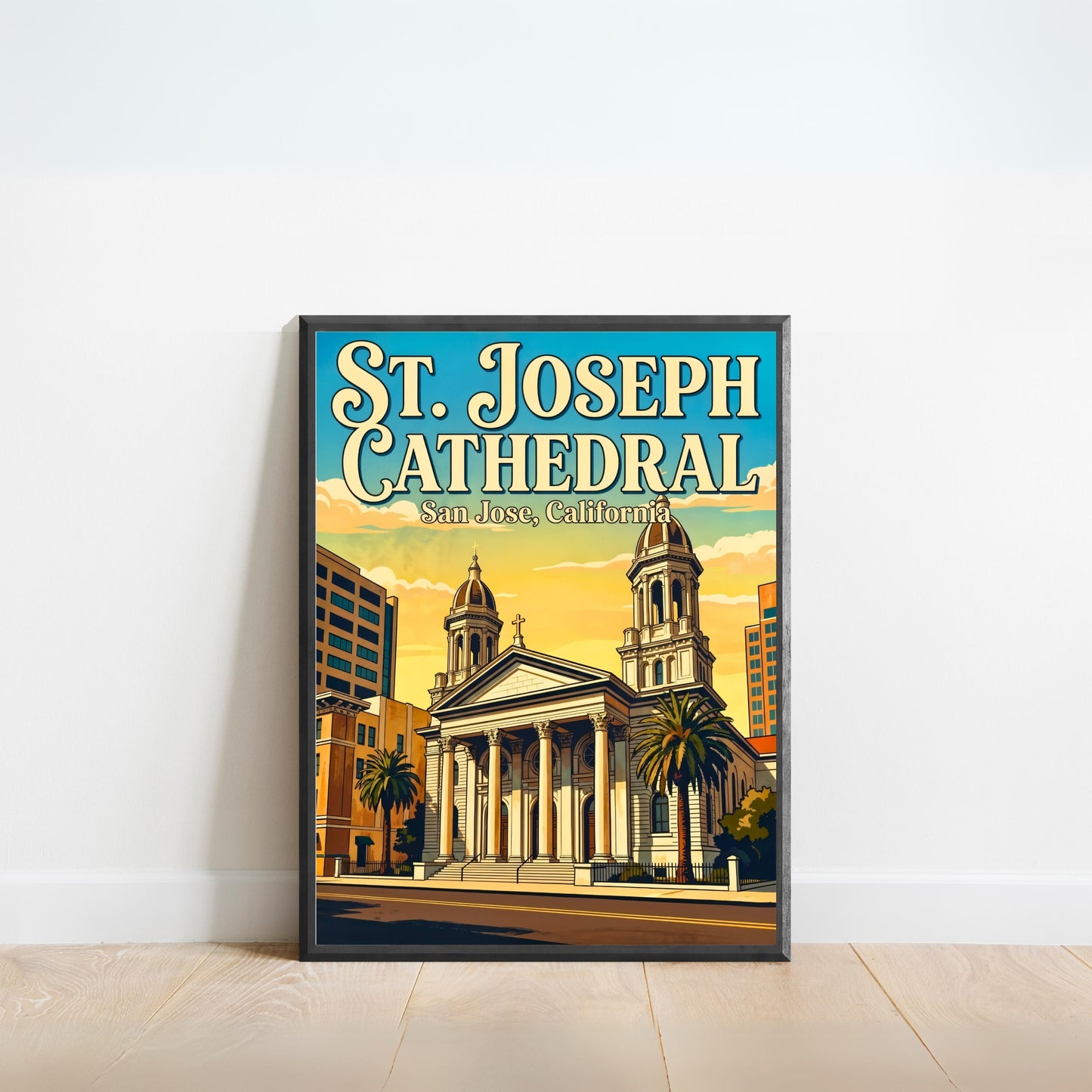 St. Joseph Cathedral Vintage Travel Poster -  A California Cathedral Classic