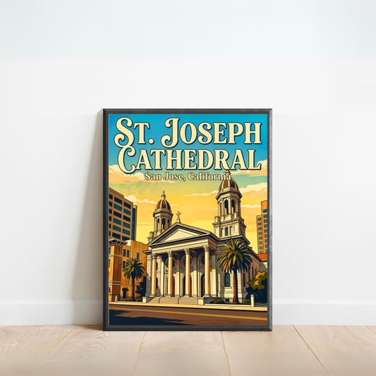 St. Joseph Cathedral Vintage Travel Poster -  A California Cathedral Classic