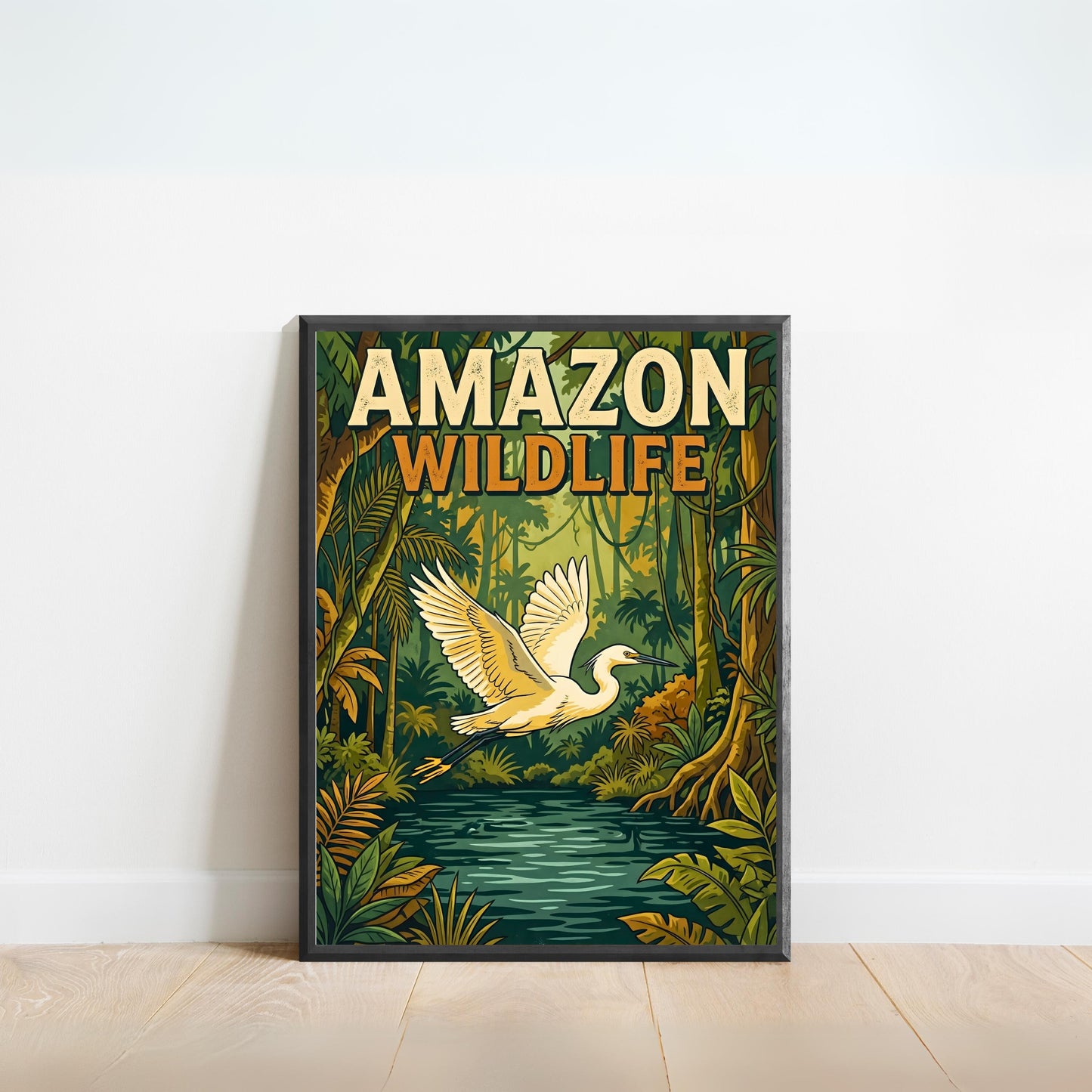 Amazon Wild River Wildlife Vintage Travel Poster