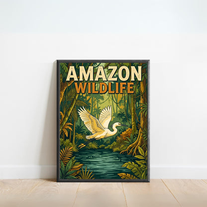 Amazon Wild River Wildlife Vintage Travel Poster