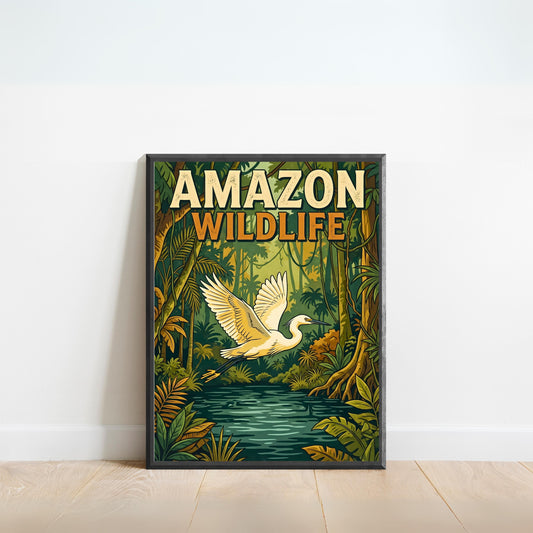 Amazon Wild River Wildlife Vintage Travel Poster