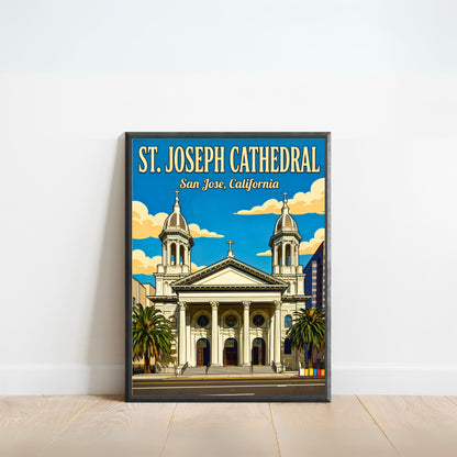 St. Joseph Cathedral Vintage Travel Poster -  Spiritual Landmark of California
