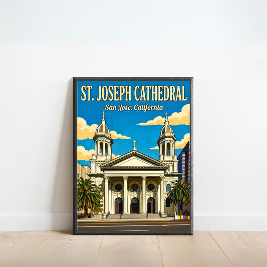 St. Joseph Cathedral Vintage Travel Poster -  Spiritual Landmark of California