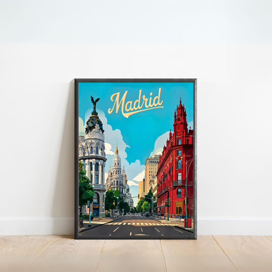Madrid Vintage Travel Poster - Enchanting street view of Spain's capital