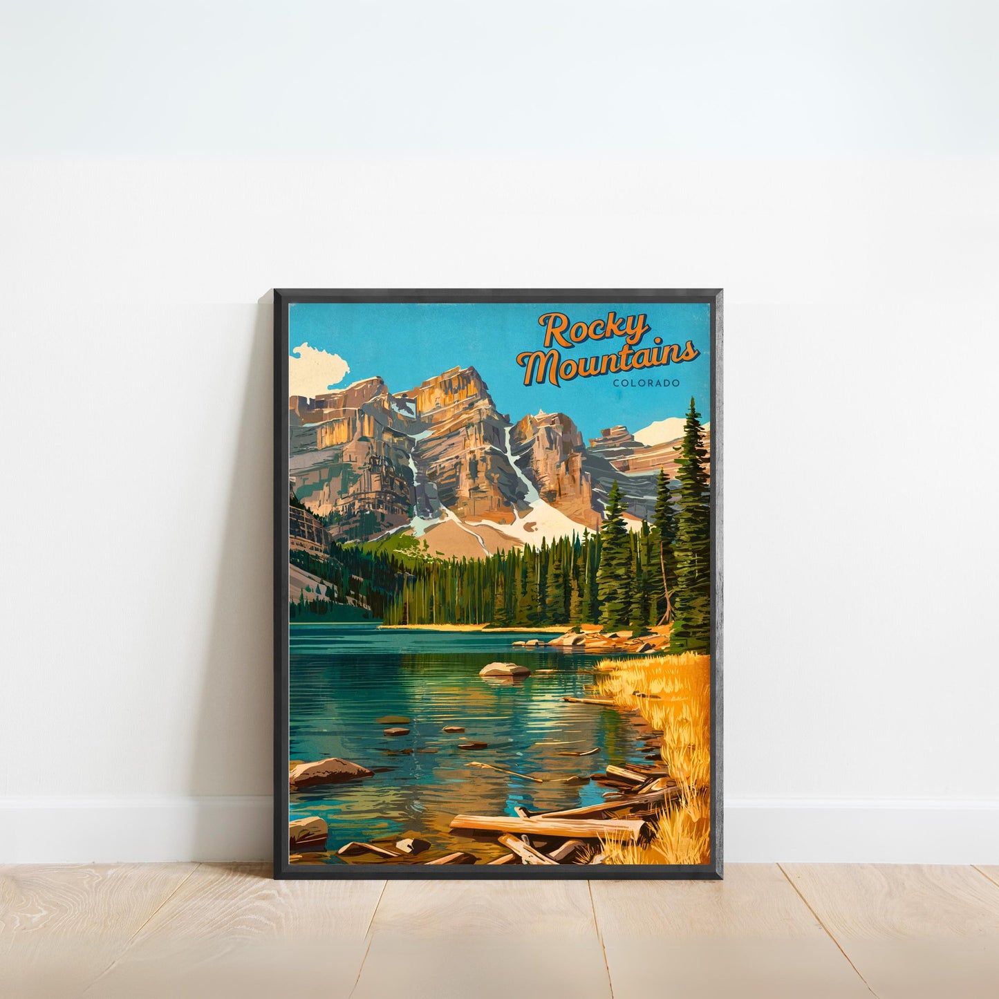 Rocky Mountains Vintage Travel Poster  - Serene Wilderness and Alpine Views