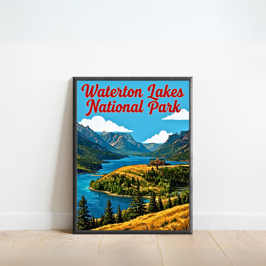 Waterton Lakes National Park Vintage Travel Poster - Majesty at the Borderlands