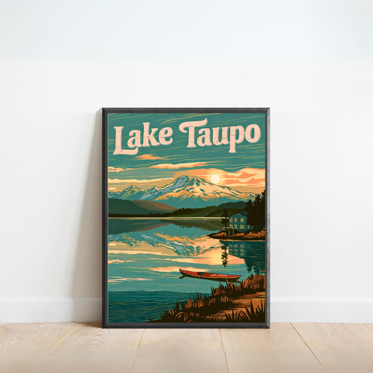 Lake Taupo Vintage Travel Poster