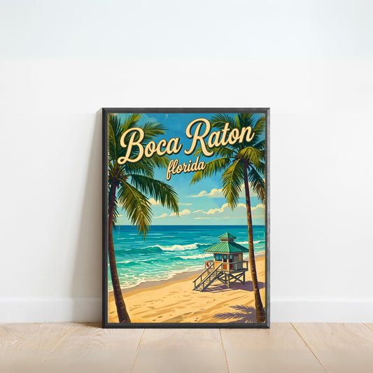 Boca Raton Vintage Travel Poster- Coastal Charm