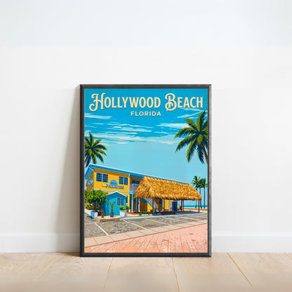 Hollywood Beach Vintage Travel Poster - Florida Beach Hotel