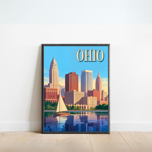 Ohio Vintage Travel Poster - Captivating Skyscrapers and  Waterfront View