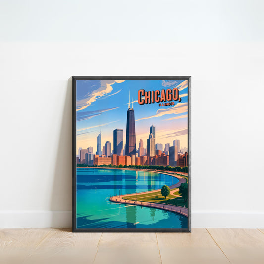 Chicago Vintage Travel Poster - Lakefront City View