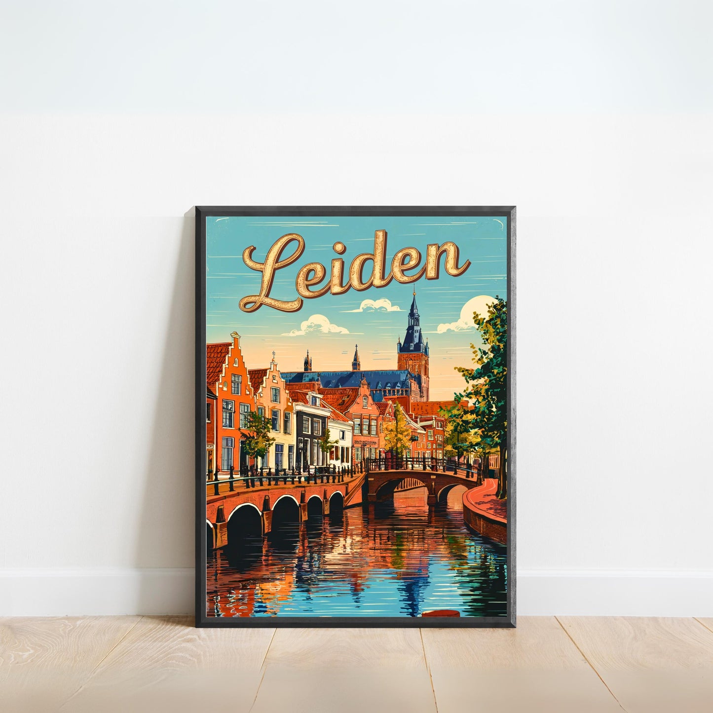 Leiden Vintage Travel Poster - Times Canal in Neitherlands