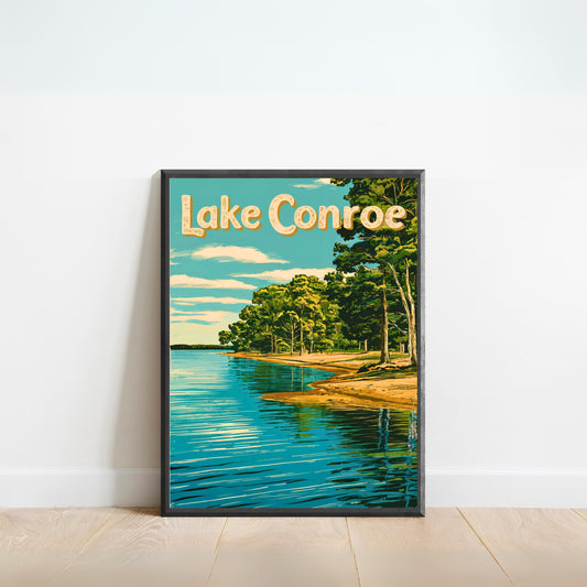 Lake Conroe Vintage Travel Poster - Tranquil Lake
