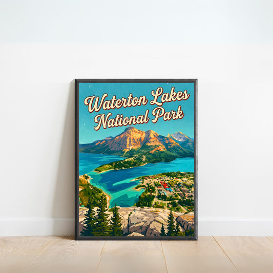 Waterton Lakes National Park Vintage Travel Poster - Where Prairies Meet the Peaks