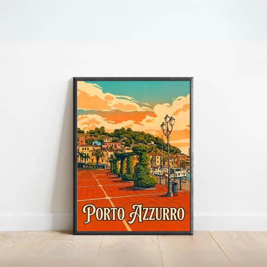 Porto Azzurro Vintage Travel Poster - Colors of Elba
