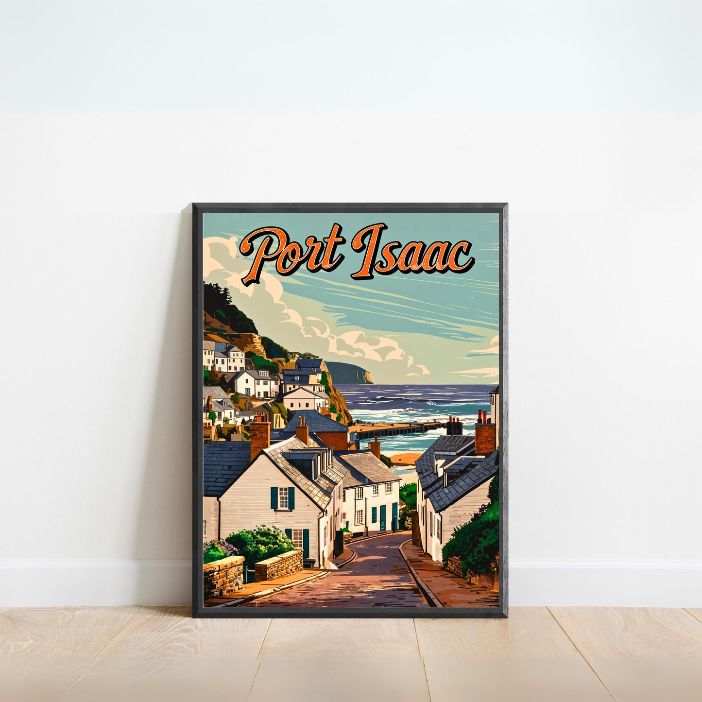 Port Isaac Vintage Travel Poster - Captivating Coastal Village View