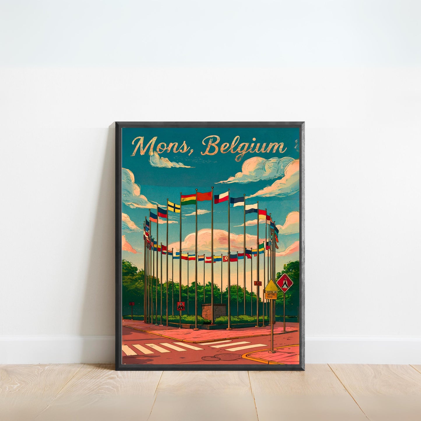 Mons, Belgium Vintage Travel Poster - SHAPE – Where Nations Unite