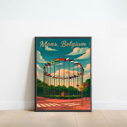 Mons, Belgium Vintage Travel Poster - SHAPE – Where Nations Unite