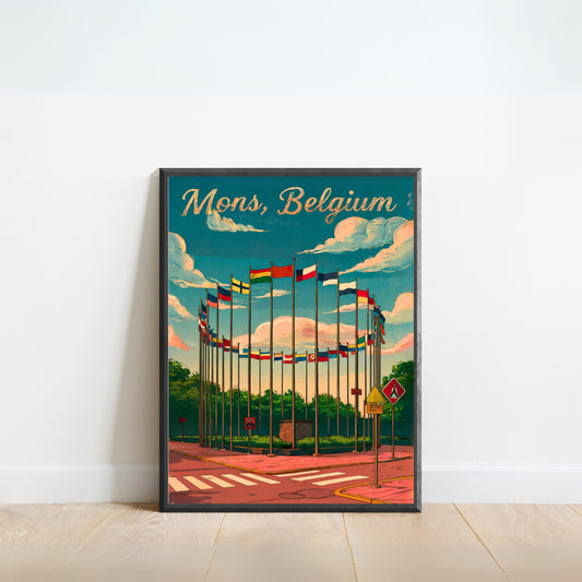Mons, Belgium Vintage Travel Poster - SHAPE – Where Nations Unite