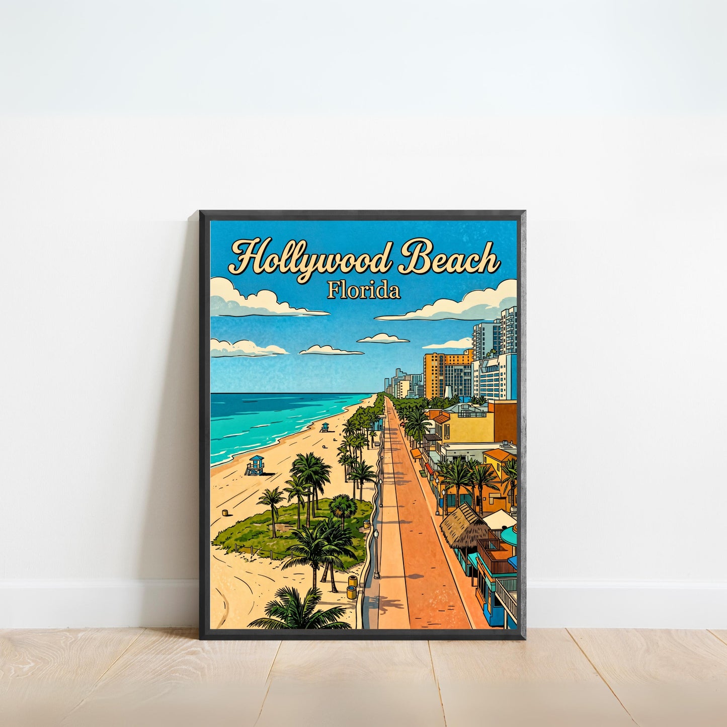 Hollywood Beach Vintage Travel Poster - Seaside Escape