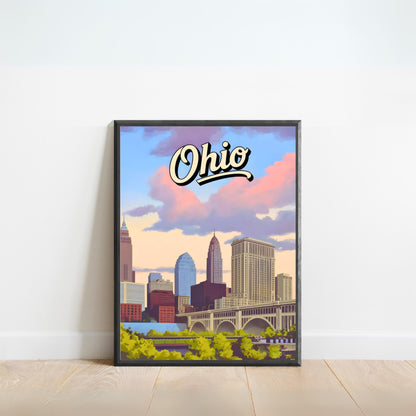 Ohio Vintage Travel Poster - Charming Skyscrapers