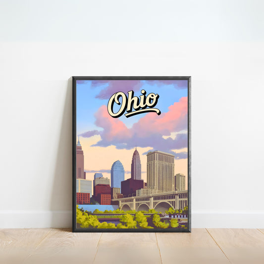 Ohio Vintage Travel Poster - Charming Skyscrapers