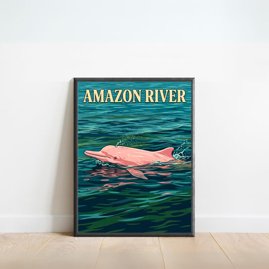Amazon River Vintage Travel Poster - Captivating Dolphin