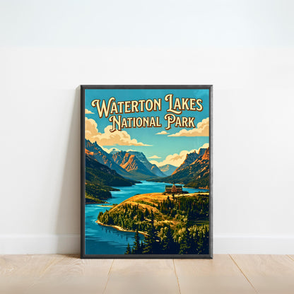 Waterton Lakes National Park Vintage Travel Poster- Northern Wilderness Escape