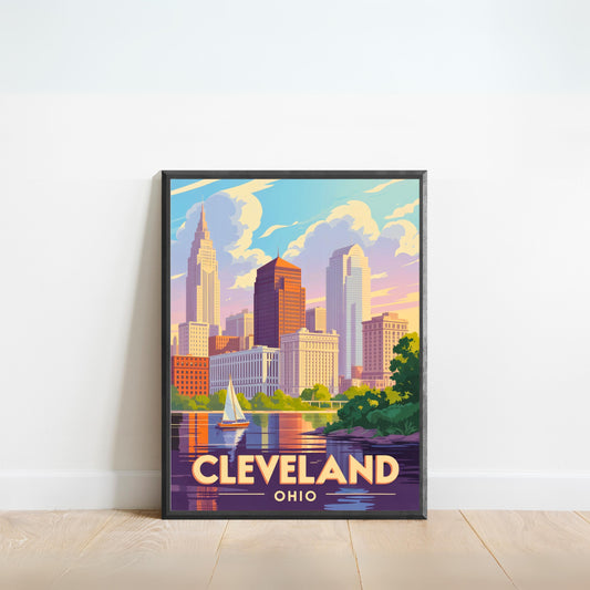 Cleveland Vintage Travel Poster - Captivating City Skyscrapers View