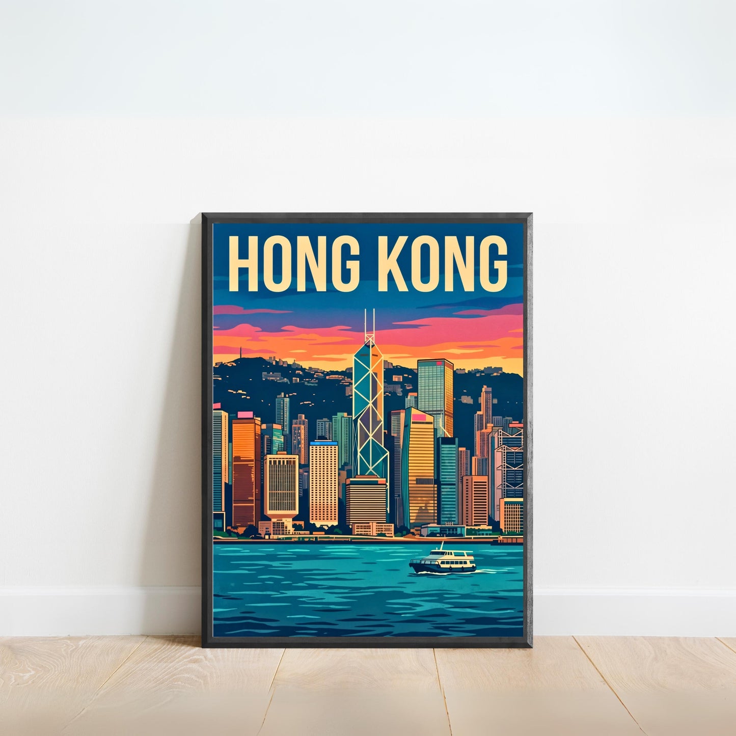 Hong Kong Vintage Travel Poster - Stunning Skyline Before Dark View