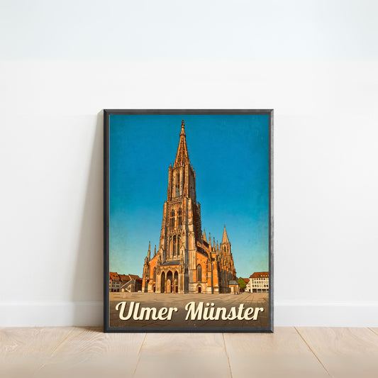 Ulmer Münster Vintage Travel Poster - Germany The Tallest Church Tower