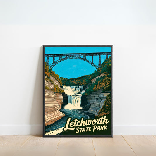Letchworth State Park Vintage Travel Poster - Beneath the Falls, Above the Cliffs