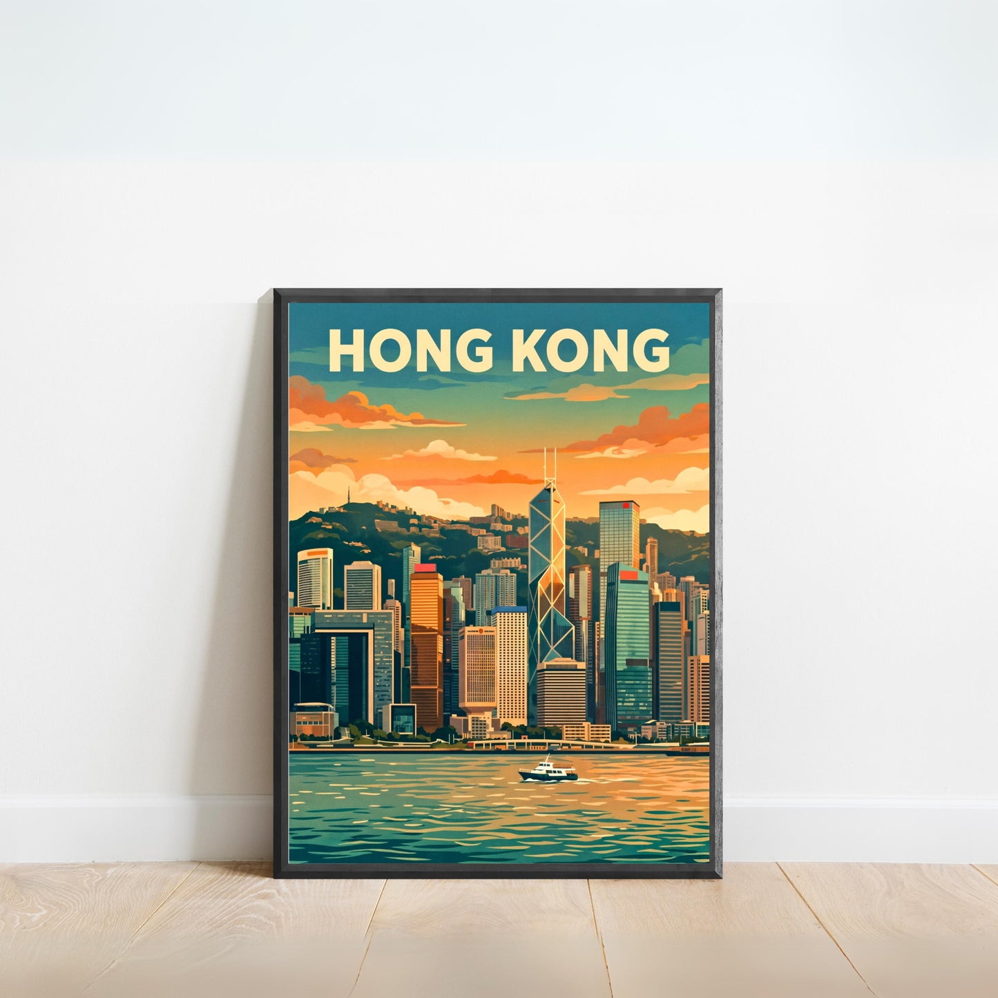 Hong Kong Vintage Travel Poster - Skyline Sunset