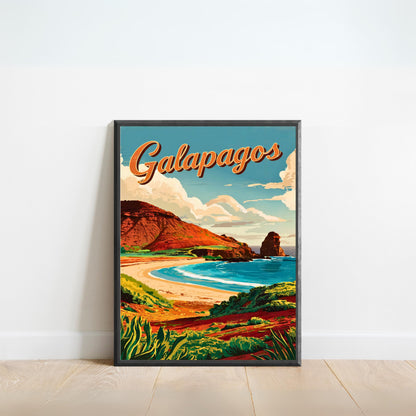 Galapagos Vintage Travel Poster - Captivating Beach Spot View