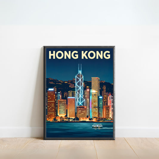 Hong Kong Vintage Travel Poster - Night View
