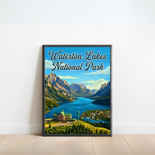 Waterton Lakes National Park Vintage Travel Poster - Alpine Calm, Prairie Soul