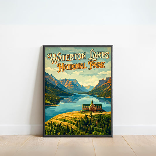 Waterton Lakes National Park Vintage Travel Poster - Alberta’s Hidden Jewel
