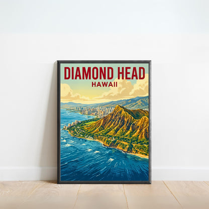 Diamond Head Vintage Travel Poster - State Monument
