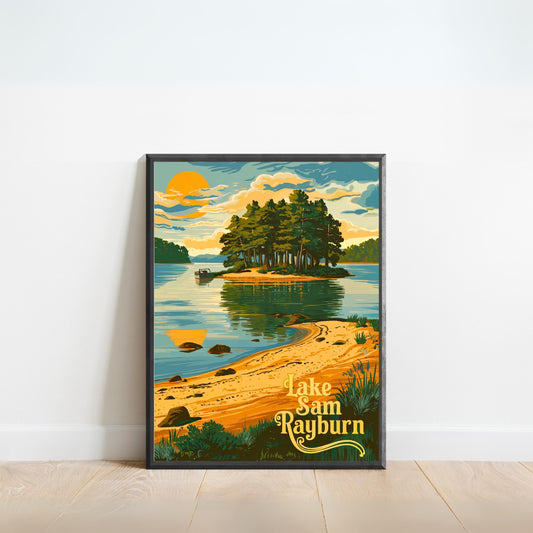 Lake Sam Rayburn Vintage Travel Poster