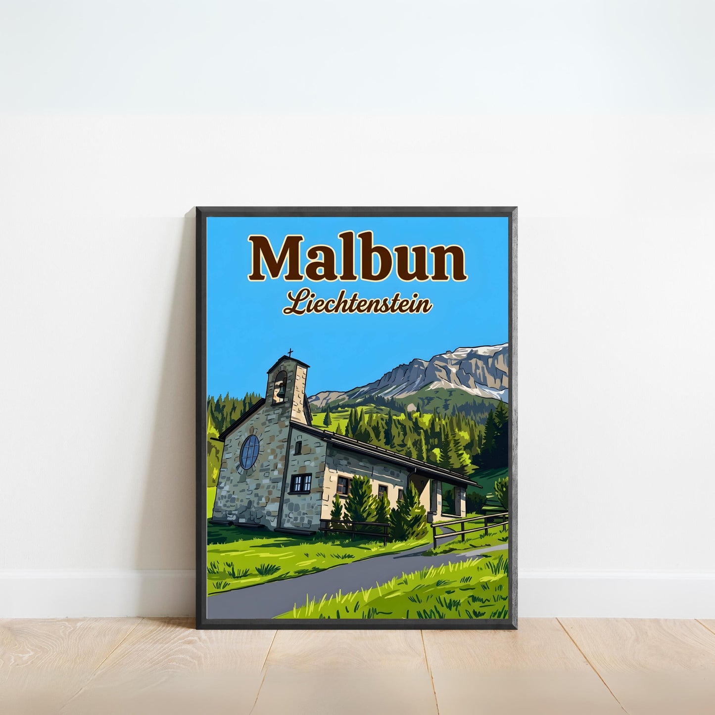 Malbun Vintage Travel Poster - Charming Mountain Church