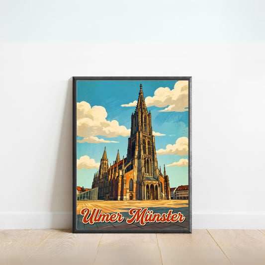 Ulmer Münster Vintage Travel Poster - Ulm’s Soaring Spire