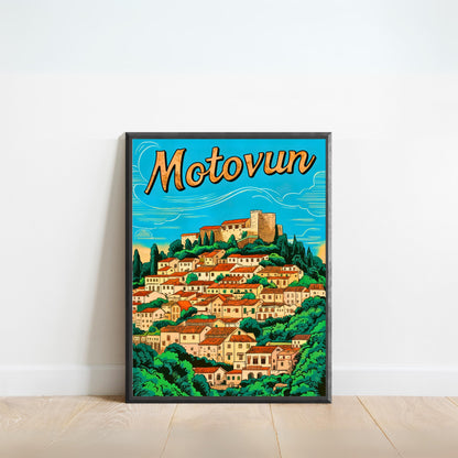 Motovun Vintage Travel Poster - Croatia Land of Wine and Truffles