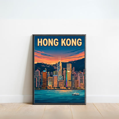 Hong Kong Vintage Travel Poster - Captivating Calm Night