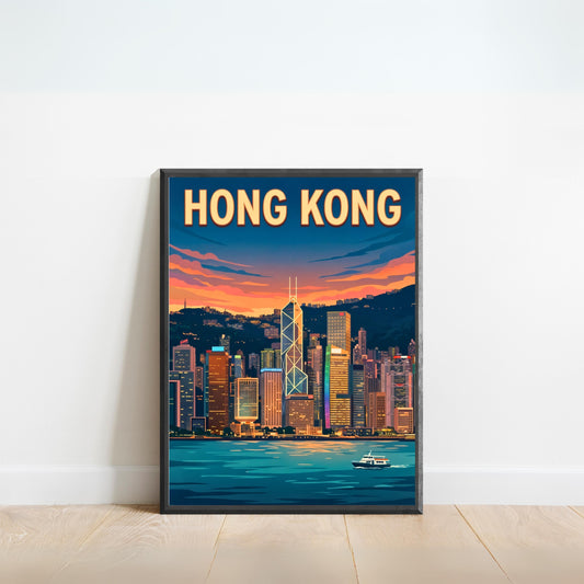 Hong Kong Vintage Travel Poster - Captivating Calm Night