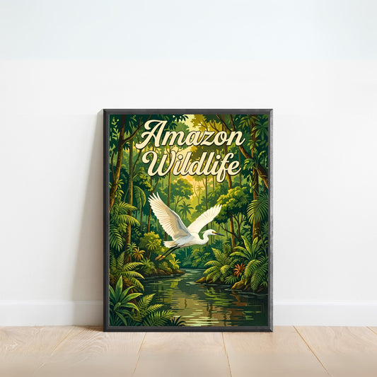 Amazon Untamed Wildlife Vintage Travel Poster