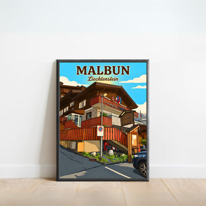 Malbun Vintage Travel Poster - Charming Chalet Hotel