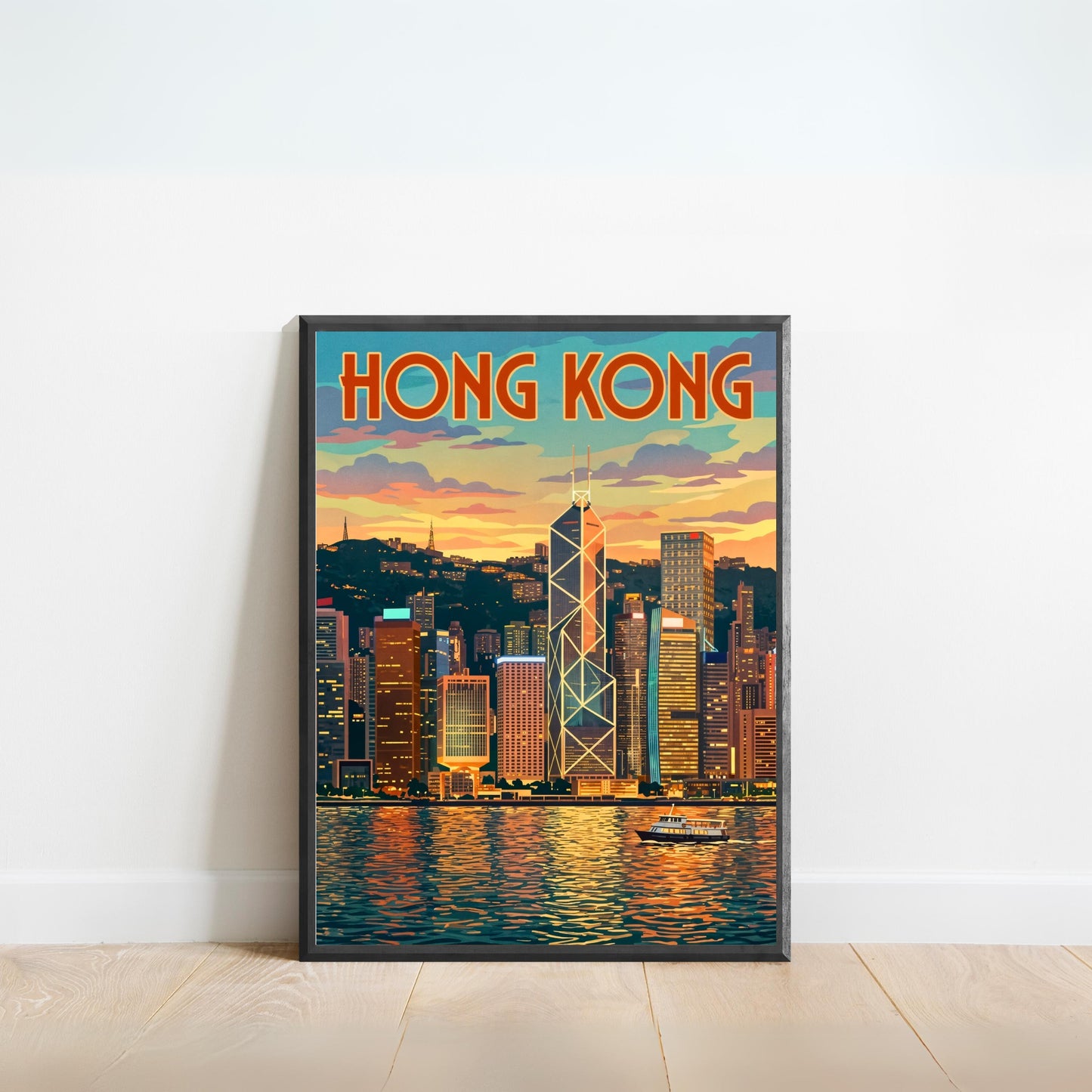 Hong Kong Vintage Travel Poster - Captivating City Skyline