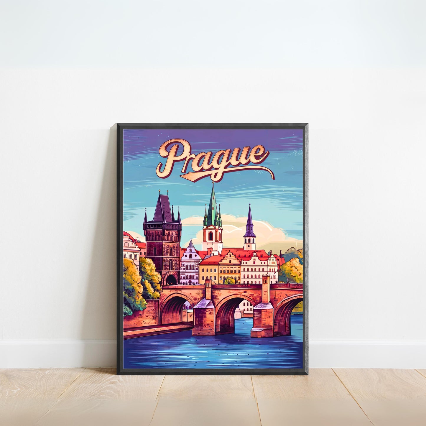 Prague Vintage Travel Poster - Charles Bridge Spain